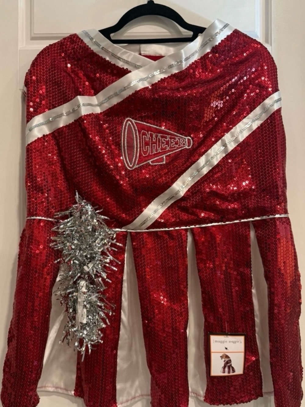 Maggie Waggie Red Sequin Cheerleader Dog Costume XXL with Pom Poms NWT